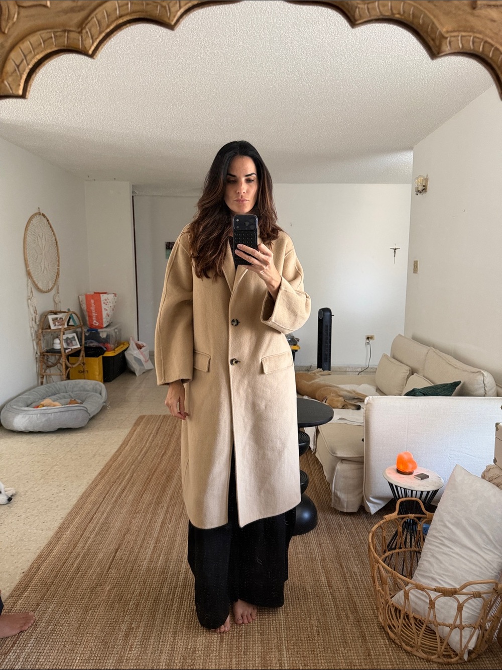 Zara Beige Long Wool Trench Coat